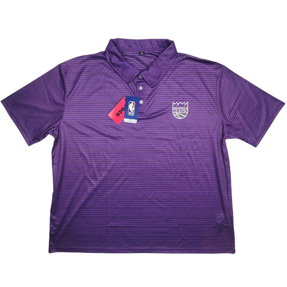 Sacramento Kings‎ NBA Purple Striped Polo Shirt Mens 2XL Logo Athletic NWT
